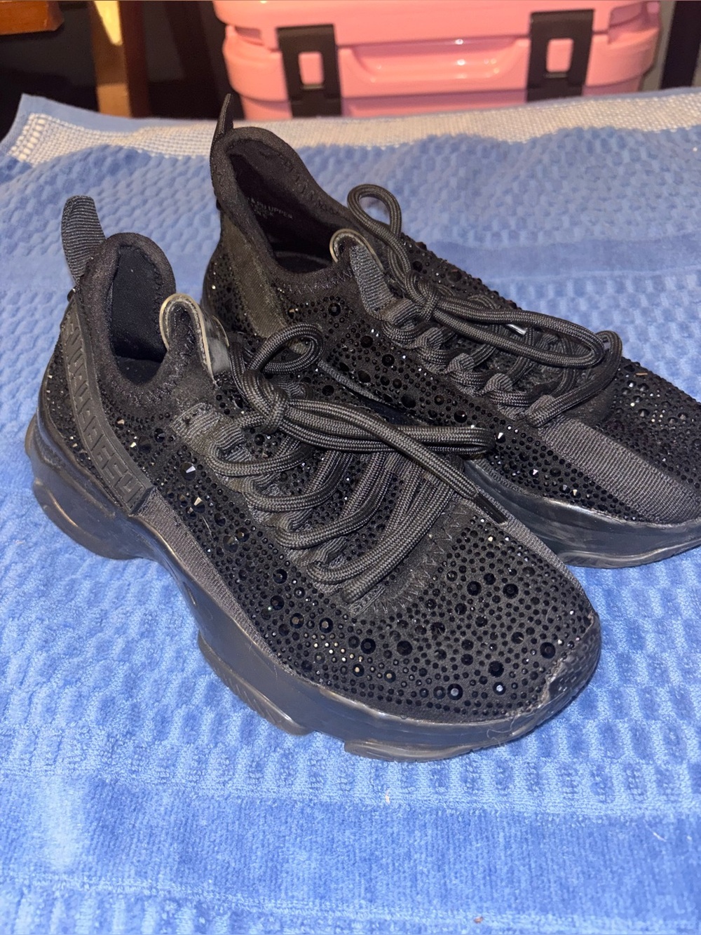 Steve Madden Women's Black Crystal-Embellished Knit Sneakers